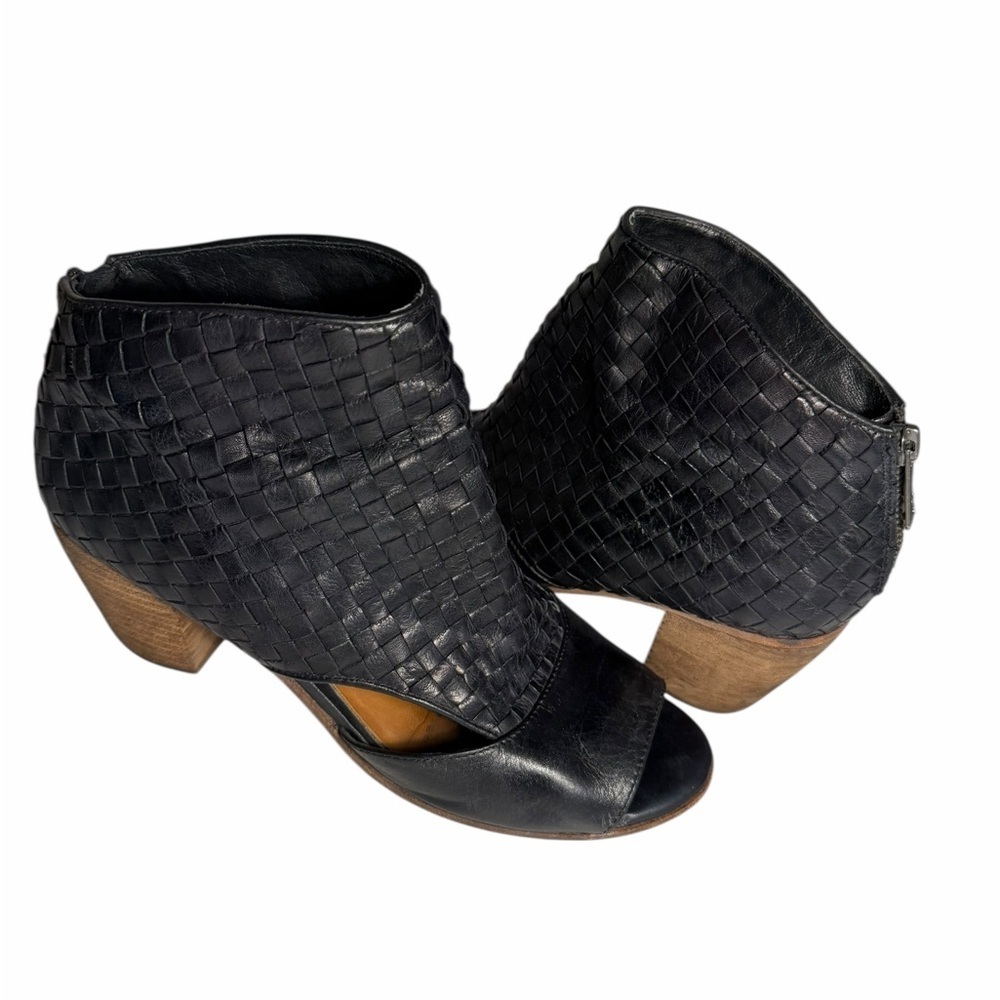 Patricia Nash Rosetta Black Woven Italian Leather Heeled Boots Sz 10